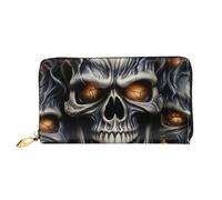 TRSGKSQP Portefeuille en cuir pour homme et femme - Portefeuille ultra fin - Porte-cartes de crédit - Motif tête de mort maléfique