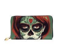 TRSGKSQP Portefeuille en cuir pour homme et femme - Portefeuille ultra fin - Porte-cartes de crédit - Motif tête de mort - Pochette de maquillage pour femme