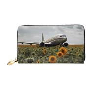 TRSGKSQP Portefeuille en cuir pour homme et femme - Portefeuille ultra fin - Porte-cartes de crédit - Volts d'avion vers le champ de tournesol