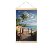 TRSGKSQP Poster sur toile à suspendre - Palmiers, plage, mer, océan - Art mural avec cadres en bois - Bannière décorative pour salon - 50,8 x 76,2 cm