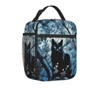 TRSGKSQP Sac à déjeuner isotherme réutilisable pour femme et homme adulte, motif chat noir sur un arbre, sac fourre-tout de grande capacité pour le travail, les voyages, le pique-nique