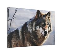 TRSGKSQP Toile murale encadrée et prête à être accrochée pour décoration murale d'intérieur : loup debout dans une neige - 45 x 30 cm
