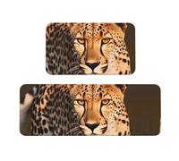 TRSGKSQP Wild Cheetah Lot de 2 tapis de cuisine antidérapants et rembourrés, absorbants et lavables pour évier (43 x 75 cm + 43 x 120 cm)
