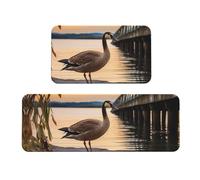 TRSGKSQP Wild Goose by the Bridge Lot de 2 tapis de cuisine antidérapants et rembourrés, absorbants et lavables pour évier à linge, 43 x 75 cm + 43 x 120 cm