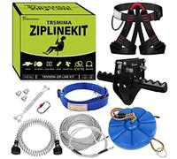 Trsmima Kit de tyrolienne pour arrière-cour - Ligne de tyrolienne de 45,7 m pour enfants et adultes - Kits de tyrolienne pour enfants avec harnais de sécurité et acier inoxydable - Chariot de frein à