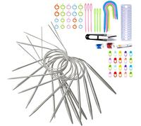 Trsnzul Aguilles Circulaires Tricot 11 Pièces Aiguille à Tricoter Circulaire Acier Inoxydable D'Aiguilles à Tricoter Tricotin Circulaire Aiguilles pour Projet De Tissage(avec Outils de Tricoter)