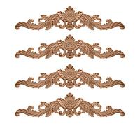 Trsnzul Moulure Decorative Bois 4 Pièces Décalque de Sculpture Applique Non Peinte à Décorer Décoratifs en Bois Longs Sculptés Bois Sculpté D'angle pour Portes de Miroirs Meubles Armoires
