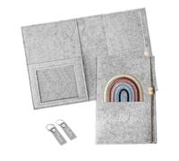 Trsnzul Protège Carnet de Santé, Pochette pour Carnet de Maternité en Feutre, avec 2 Porte-clés, Pochette pour Journal de Grossesse, Pochette pour Carnet de Maternité avec Compartiments (Gris)