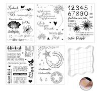 Trsnzul Tampons silicone Set 6 feuilles Clear-Stamps avec plaque acrylique Tampons Proverbes Lettres Set Tampons Personnalisés DIY Tampons de Noël Silicone pour DIY Cartes de Mariage Scrapbooking