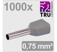 TRU COMPONENTS TC-13377228 Embout double dextrémité de câble 0.75 mm² partiellement isolé gris 1000 pc(s)