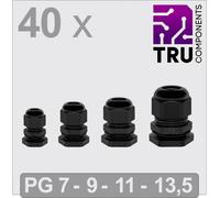TRU COMPONENTS TC-13448348 Presse-étoupe PG7, PG9, PG11, PG13.5 Polyamide noir 40 pc(s)