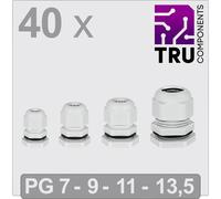 TRU COMPONENTS TC-13448360 Presse-étoupe PG7, PG9, PG11, PG13.5 Polyamide gris 40 pc(s)