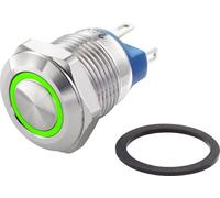 TRU COMPONENTS TC-7494656 TC-GQ12-AF-10E/J/G/12V/S Bouton-poussoir antivandalisme 48 V/DC 2 A 1 x Off/(On) à rappel vert IP65