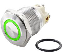TRU COMPONENTS TC-7494692 TC-GQ16F-10E/L/G/12V/S Bouton-poussoir antivandalisme 48 V/DC 2 A 1 x Off/(On) à rappel vert IP65