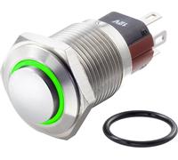 TRU COMPONENTS TC-7495036 TC-GQ16-KH-11E/J/G/12V/S Bouton-poussoir antivandalisme 48 V/DC 2 A 1 x Off/(On) à rappel vert IP65