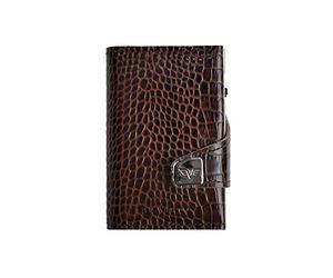 TRU VIRTU® Porte-Cartes Click & Slide Double Wallet Croco Brun/argenté I Porte-Cartes de crédit I Portefeuille Protection Anti-RFID NFC I Vrai Cuir Italien I Portefeuille I Slim Wallet