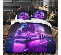 Truck Neon Glow Ensemble De Literie Microfibre Hypoallergique 3D Imprimée 3 Pièces 2 Taies Douce Future Tech Truck Housse de Couette Respirante Hypoallergique for Adulte Super king（260x220cm）