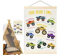 Truck Wall Art Decor - Colorful Canvas Poster for Kids Nursery Birthday Gift | Premium Canvas with Wooden Frame, Fade Resistant Print Artwork, Bedroom Playroom Study Hallway Daycare Living Room Decor