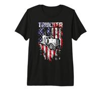 Trucker America Flag Funny Truck Driver T-Shirt Haut de Gamme