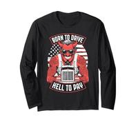 Trucker Born to Drive Devil Truck Driver Big Rig Drapeau USA Manche Longue
