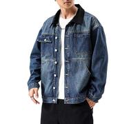 Trucker Jacket Men Classic Denim Jacket Button Front Long Sleeve Casual Jean Washed Outerwear Blue Black Medium