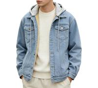 Trucker Jacket Men Sherpa Lined Denim Jackets Warm Casual Fleece Hoodie Winter Outerwear Light Blue Heavy， Dark Blue Heavy Medium