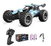 Trucks Voiture Télécommandée Voiture 1:18 Rc Cars, 2,4 GHz All Terrain Offroad Voiture Radiocommandée 2WD 20 km/h Étanche avec 2 Batteries Cadeau Pour Enfants De 6-14 Ans(Bleu)