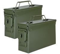 Trucky Ammo Box Lot de 2 boîtes à munitions, en métal, avec couvercle, 28 x 10 x 18 cm, vert armée