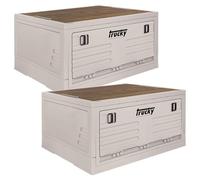 Trucky Coffret de Rangement Ensemble de 2, 35 L, 47 x 35 x 24 cm Boîte Camping Caisse Pliante avec Couvercle Beige