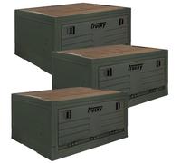 Trucky Coffret de Rangement Ensemble de 3, 35 L, 47 x 35 x 24 cm Boîte Camping Caisse Pliante avec Couvercle Vert
