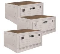 Trucky Coffret de Rangement Ensemble de 3, 35 L, 47 x 35 x 24 cm Boîte Camping Caisse Pliante avec Couvercle Beige