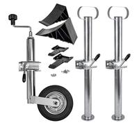 Trucky Kit: Roue Jockey pour remorque + 2 Supports de remorque + 2 Cales de Roue, Roue de Timon, Support de Serrage, Roue Jockey de remorque, cale