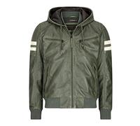 TruClothing Blouson Bomber avec Capuche pour Homme en Cuir véritable - Vert 3XL