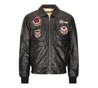 TruClothing Blouson Bomber en Cuir véritable pour Homme Style Classique décontracté aviateur avec Badges - Noir L