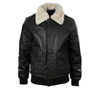 TruClothing Blouson pour Homme Style Air Force 1 en Cuir véritable Pilote aviateur Bomber col fourré - Marron 4XL
