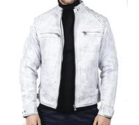 TruClothing Blouson pour Homme Style rétro Biker Fermeture éclair Cuir véritable Doux - Blanc M