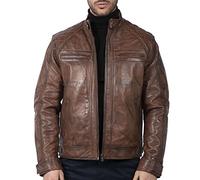 TruClothing Blouson pour Homme Style rétro Biker Fermeture éclair Cuir véritable Doux - Marron Chaud 5XL