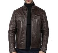 TruClothing Blouson pour Homme Style rétro Biker Fermeture éclair Cuir véritable Doux - Marron M