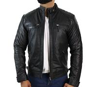 TruClothing Blouson pour Homme Style rétro Biker Fermeture éclair Cuir véritable Doux - Noir XXL
