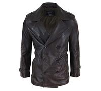 TruClothing Manteau pour Homme en Cuir véritable Longueur 3/4 Veston croisé Style Marine Sherlock - Marron 3XL