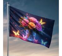 Trucs pour votre chambre Jardin enchanté : roses et papillons dans un vase en verre Drapeau Décoration de chambre pour homme Décoration de terrasse (120 x 180 cm)