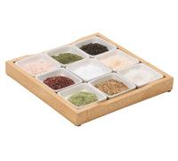 Trudeau Lot de 9 sels spéciaux avec 9 bols à pincer et plateau en bois naturel