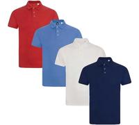 True Face Lot de 4 Polos en Piqué pour Hommes avec Poche, Col Montant, Boutons, Coupe Classique, L
