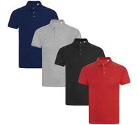 True Face Lot de 4 Polos en Piqué pour Hommes avec Poche, Col Montant, Boutons, Coupe Classique, L