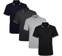 True Face Lot de 4 Polos en Piqué pour Hommes avec Poche, Col Montant, Boutons, Coupe Classique, L