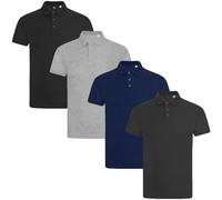 True Face Lot de 4 Polos en Piqué pour Hommes avec Poche, Col Montant, Boutons, Coupe Classique, S