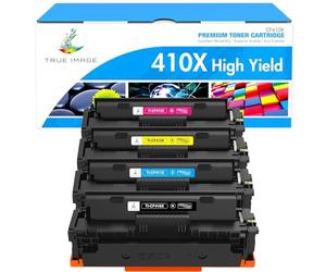 True Image Lot de 4 Cartouches de Toner de Rechange pour 410X CF410X CF411X CF412X CF413X LaserJet Pro MFP M477fdw M477fdn M377dw M452nw M452dn M477fnw M452dw (Noir, Cyan, Jaune, Magenta)
