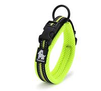 TRUE LOVE Collier de Chien Réfléchissant Réglable Nylon Solide Confort rembourré Colliers Pet Classic TLC5011(Jaune Fluo,XL)