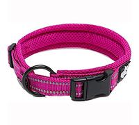 True Love Collier de Chien Réfléchissant Réglable Nylon Solide Confort rembourré Colliers Pet Classic TLC5011(Fuchsia,M)