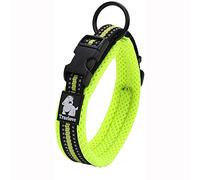 TRUE LOVE Collier de Chien Réfléchissant Réglable Nylon Solide Confort rembourré Colliers Pet Classic TLC5011(Jaune Fluo,M)
